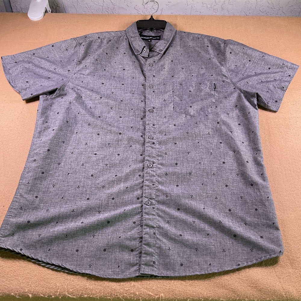 Molokai Surf Co Mens XL Gray Nautical Anchor Print Short Slv Button Down Shirt